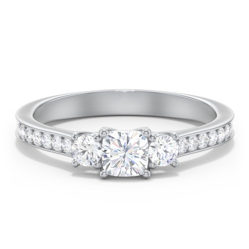 Classic 3-Stone Diamond Engagement Ring with Accents – 14K White Gold with Lab Diamond