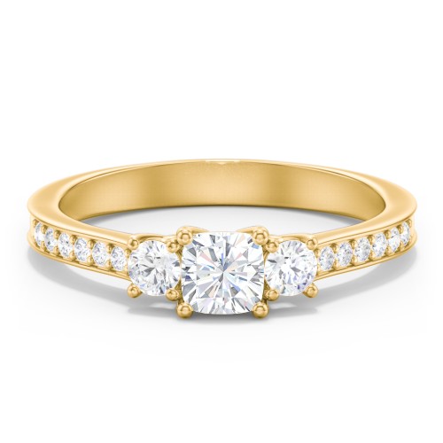 Classic 3-Stone Diamond Engagement Ring with Accents – 10K Yellow Gold with Lab Diamond