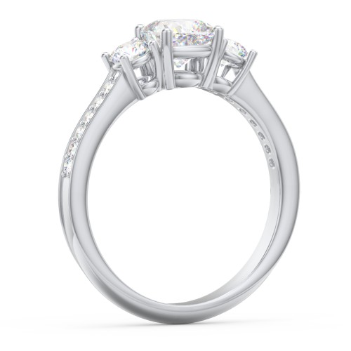 Classic 3-Stone Diamond Engagement Ring with Accents – 14K White Gold with Lab Diamond