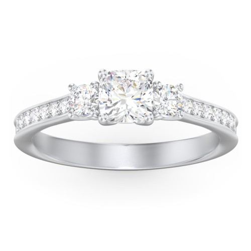 Classic 3-Stone Diamond Engagement Ring with Accents – 14K White Gold with Lab Diamond