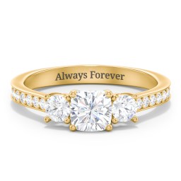 Classic 3-Stone Diamond Engagement Ring with Accents in 10K Solid Yellow Gold with 04LABDIAM-CU-1.00-VS2-G-G and Lab Diamond