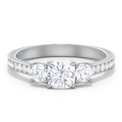 Classic 3-Stone Diamond Engagement Ring with Accents – 14K White Gold with Lab Diamond