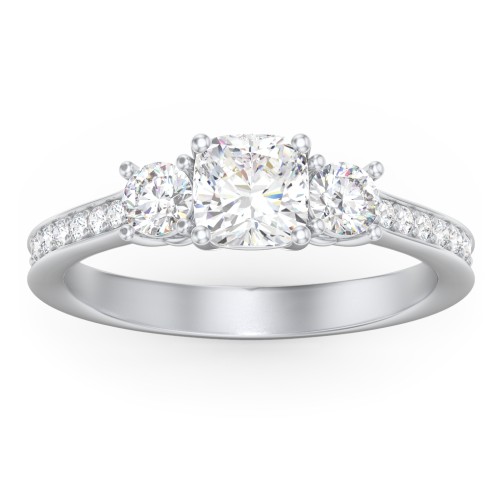 Classic 3-Stone Diamond Engagement Ring with Accents – 14K White Gold with Lab Diamond