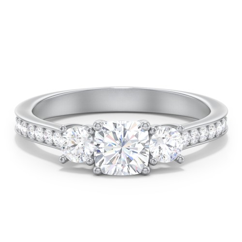 Classic 3-Stone Diamond Engagement Ring with Accents – 14K White Gold with Lab Diamond