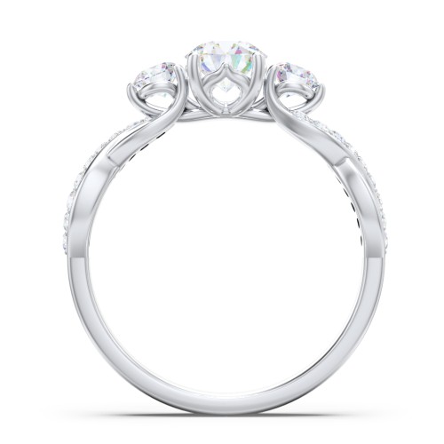 3-Stone Diamond Infinity Engagement Ring with Accents – 14K White Gold with Diamond