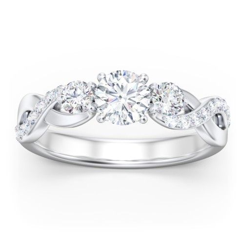 3-Stone Diamond Infinity Engagement Ring with Accents – 14K White Gold with Diamond
