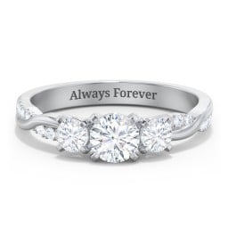 3-Stone Diamond Engagement Ring with Twisted Band and Accents
