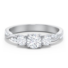 3-Stone Diamond Engagement Ring with Twisted Band and Accents – 14K White Gold with Lab Diamond