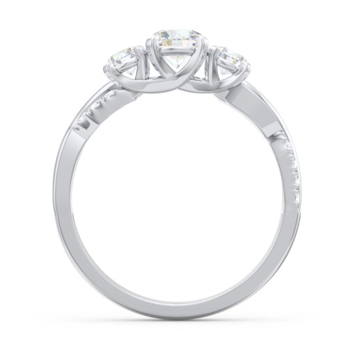 3-Stone Diamond Engagement Ring with Twisted Band and Accents – 14K White Gold with Lab Diamond