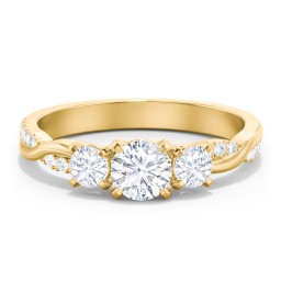 3-Stone Diamond Engagement Ring with Twisted Band and Accents in 10K Solid Yellow Gold