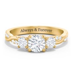 3-Stone Diamond Engagement Ring with Twisted Band and Accents in 10K Solid Yellow Gold with 04LABDIAM-RD-0.70-SI1-F-VG and Lab Diamond