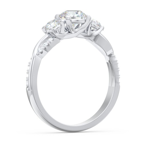 3-Stone Diamond Engagement Ring with Twisted Band and Accents – 14K White Gold with Lab Diamond