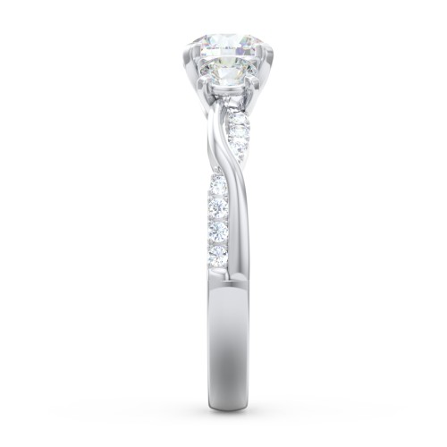3-Stone Diamond Engagement Ring with Twisted Band and Accents – 14K White Gold with Lab Diamond