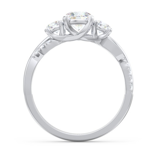 3-Stone Diamond Engagement Ring with Twisted Band and Accents – 14K White Gold with Lab Diamond