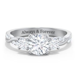 3-Stone Diamond Engagement Ring with Twisted Band and Accents