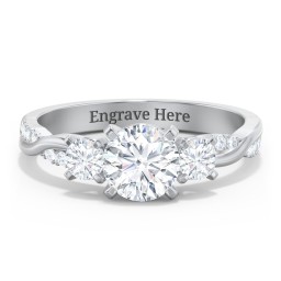 3-Stone Diamond Engagement Ring with Twisted Band and Accents
