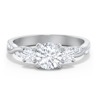 3-Stone Diamond Engagement Ring with Twisted Band and Accents