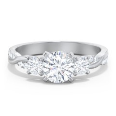 3-Stone Diamond Engagement Ring with Twisted Band and Accents – 14K White Gold with Lab Diamond