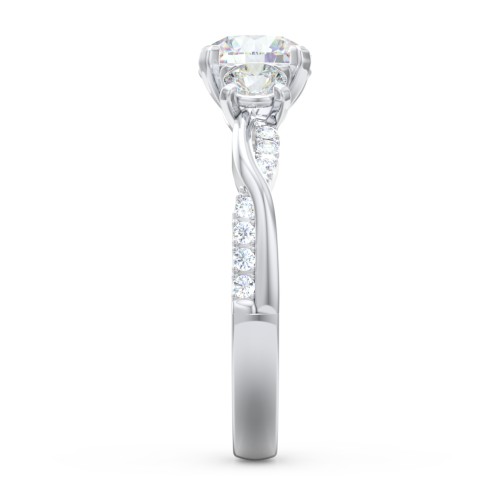 3-Stone Diamond Engagement Ring with Twisted Band and Accents – 14K White Gold with Lab Diamond