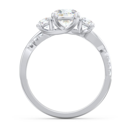 3-Stone Diamond Engagement Ring with Twisted Band and Accents – 14K White Gold with Lab Diamond