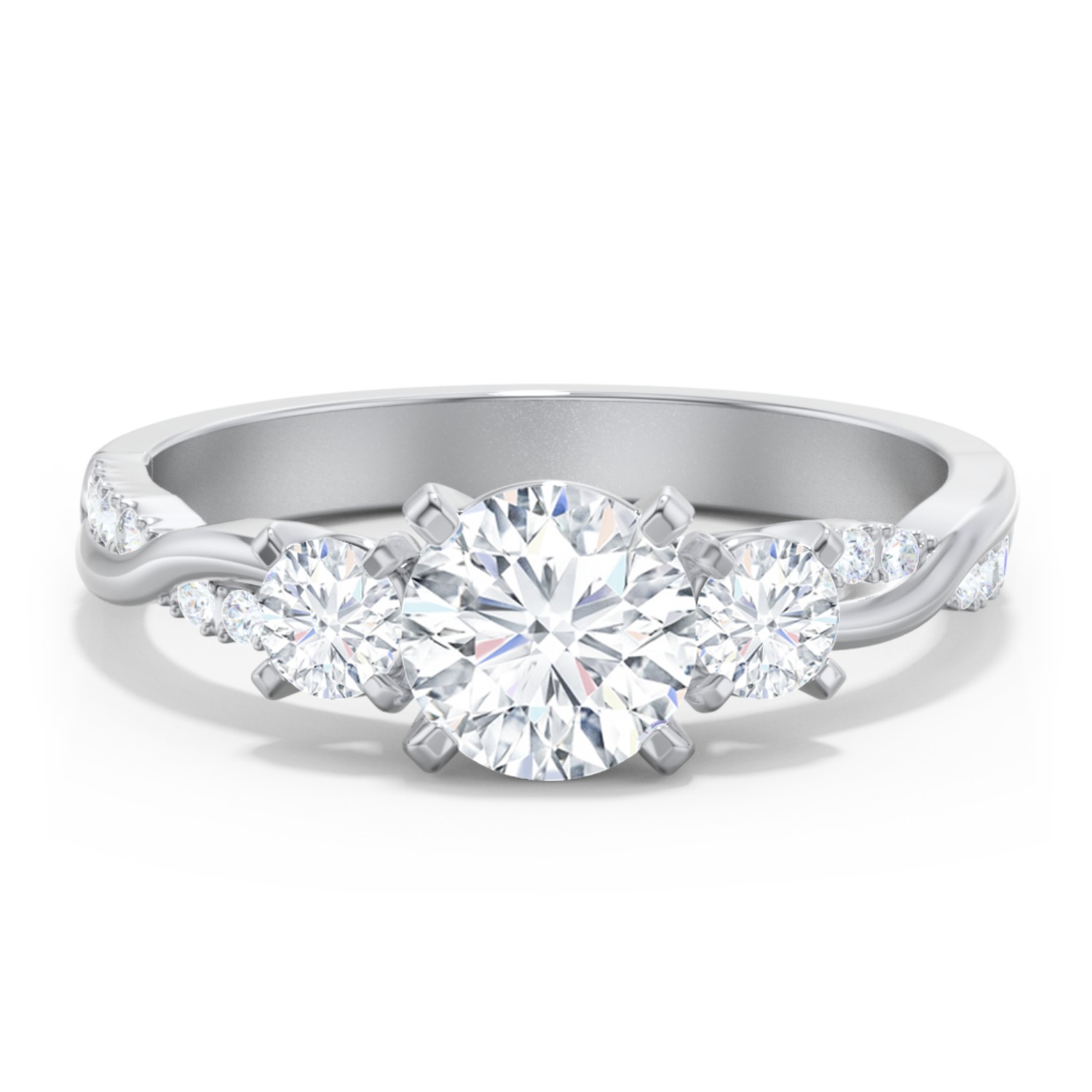 Personalized 3-Stone Diamond Engagement Ring with Twisted Band and Accents