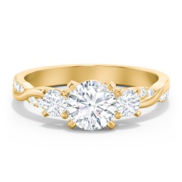 3-Stone Diamond Engagement Ring with Twisted Band and Accents in 10K Solid Yellow Gold with 04LABDIAM-RD-1.00-SI1-F-VG and Lab Diamond