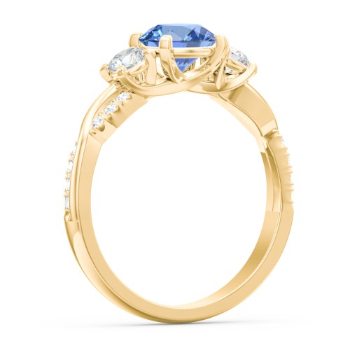 3-Stone Diamond Engagement Ring with Twisted Band and Accents – 10K Yellow Gold with IceBlueSapp-RD-1.00 and Lab Diamond