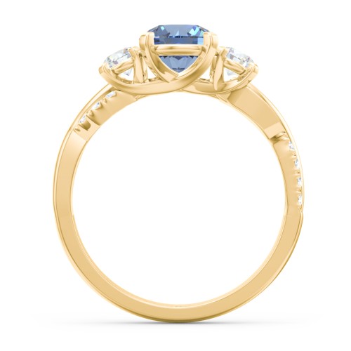 3-Stone Diamond Engagement Ring with Twisted Band and Accents – 10K Yellow Gold with IceBlueSapp-RD-1.00 and Lab Diamond