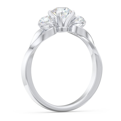 3-Stone Diamond Engagement Ring with Twisted Split Shank – 14K White Gold with Diamond