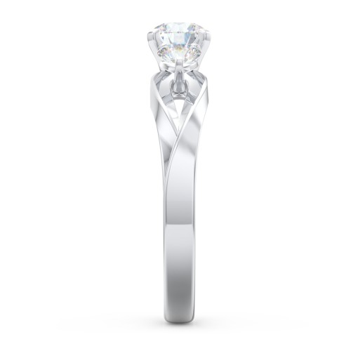 3-Stone Diamond Engagement Ring with Twisted Split Shank – 14K White Gold with Diamond