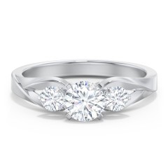 3-Stone Diamond Engagement Ring with Twisted Split Shank – 14K White Gold with Diamond