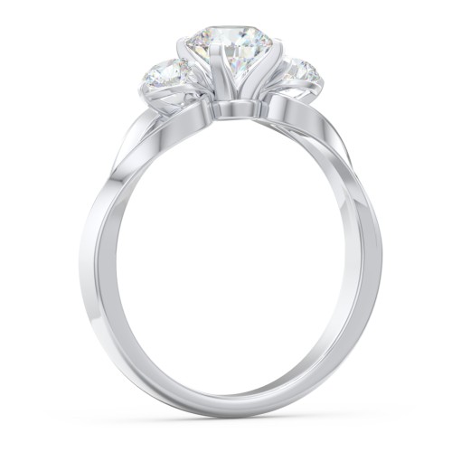 3-Stone Diamond Engagement Ring with Twisted Split Shank – 14K White Gold with Diamond