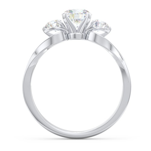 3-Stone Diamond Engagement Ring with Twisted Split Shank – 14K White Gold with Diamond