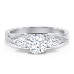 3-Stone Diamond Engagement Ring with Twisted Split Shank – 14K White Gold with Diamond