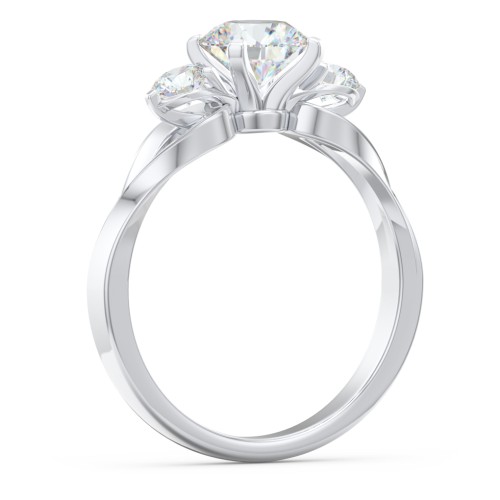 3-Stone Diamond Engagement Ring with Twisted Split Shank – 14K White Gold with Diamond