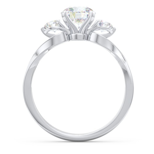 3-Stone Diamond Engagement Ring with Twisted Split Shank – 14K White Gold with Diamond