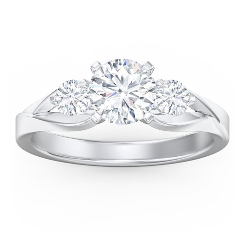 3-Stone Diamond Engagement Ring with Twisted Split Shank – 14K White Gold with Diamond