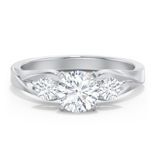 3-Stone Diamond Engagement Ring with Twisted Split Shank – 14K White Gold with Diamond