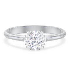Modern Oval Engagement Ring with Side Accents – 14K White Gold with Diamond