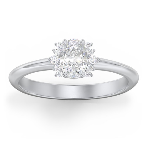 Modern Oval Engagement Ring with Side Accents – 14K White Gold with Diamond