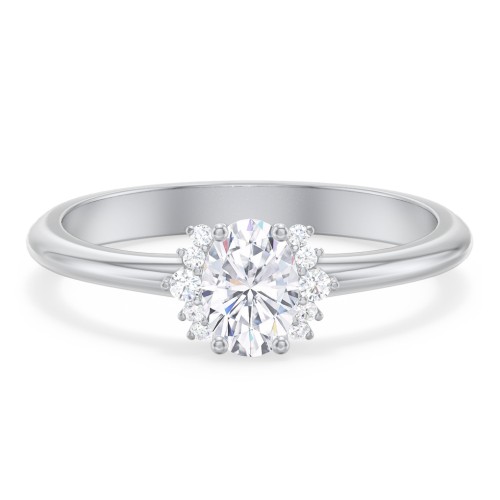 Modern Oval Engagement Ring with Side Accents – 14K White Gold with Diamond