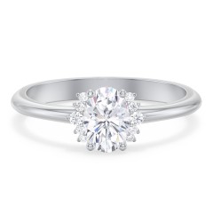 Modern Oval Engagement Ring with Side Accents – 14K White Gold with Diamond