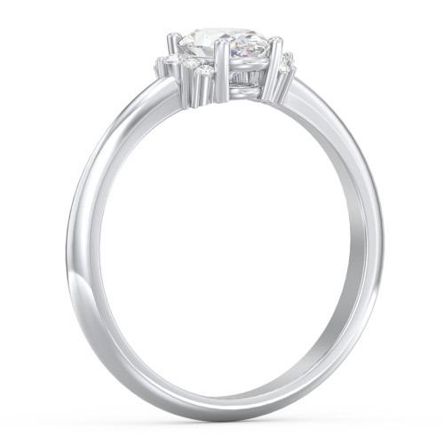 Modern Oval Engagement Ring with Side Accents – 14K White Gold with Diamond
