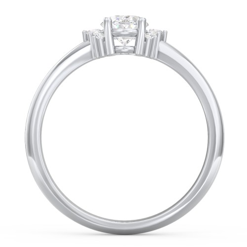 Modern Oval Engagement Ring with Side Accents – 14K White Gold with Diamond