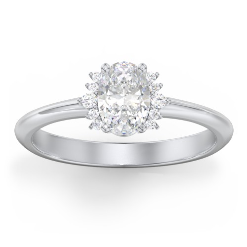 Modern Oval Engagement Ring with Side Accents – 14K White Gold with Diamond