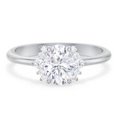 Modern Oval Solitaire Engagement Ring with Side Accents – 14K White Gold with Diamond