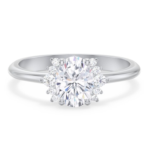 Modern Oval Solitaire Engagement Ring with Side Accents – 14K White Gold with Diamond