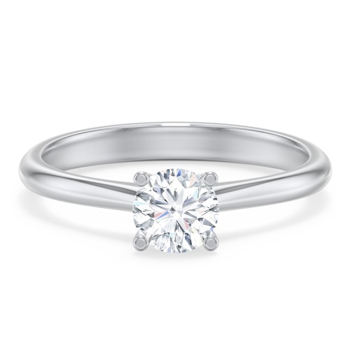 Modern Round Solitaire Engagement Ring – 14K White Gold