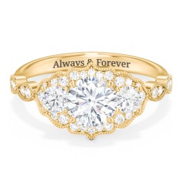 Vintage 3 Stone Engagement Ring with Accents in 10K Solid Yellow Gold