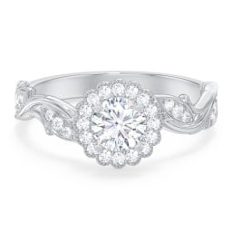 Leaf & Vine Halo Solitaire Engagement Ring